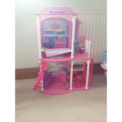 Barbie items: House, Cruise Ship, Mini Cooper, Tawny Trotting Horse, Puppy Swim School