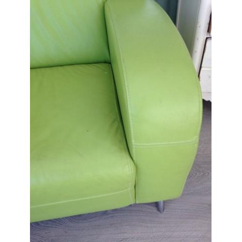 Lime green leather effect sofa