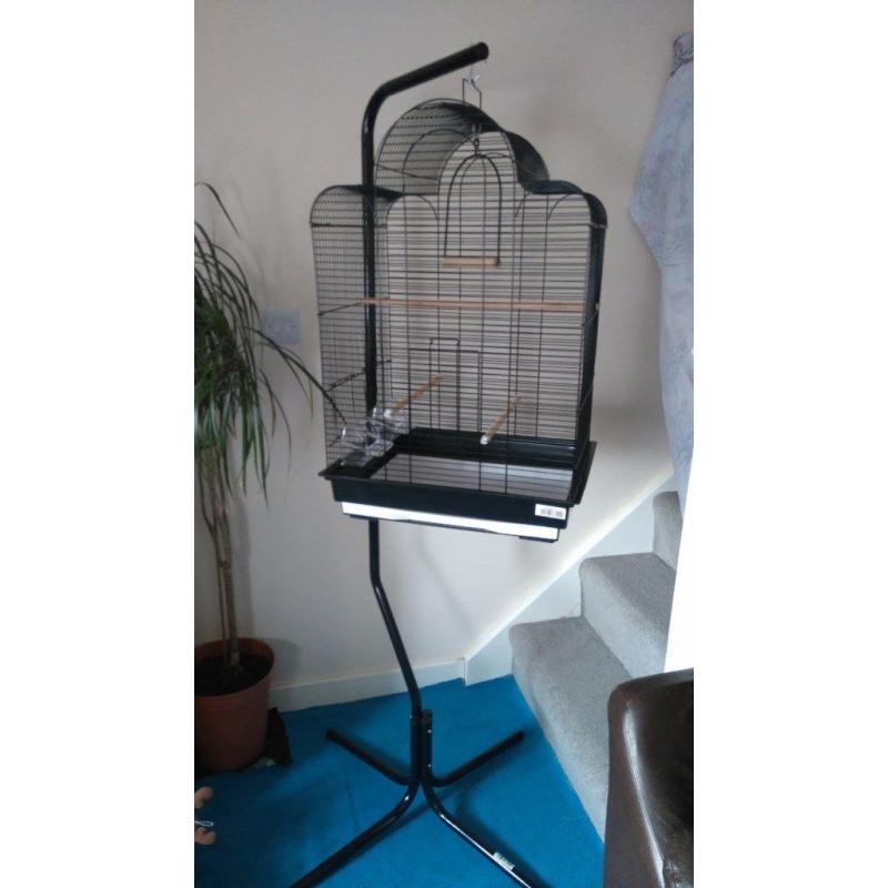 Large black bird cage and stand