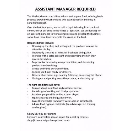 The Market Garden, Eynsham - Assistant Manager