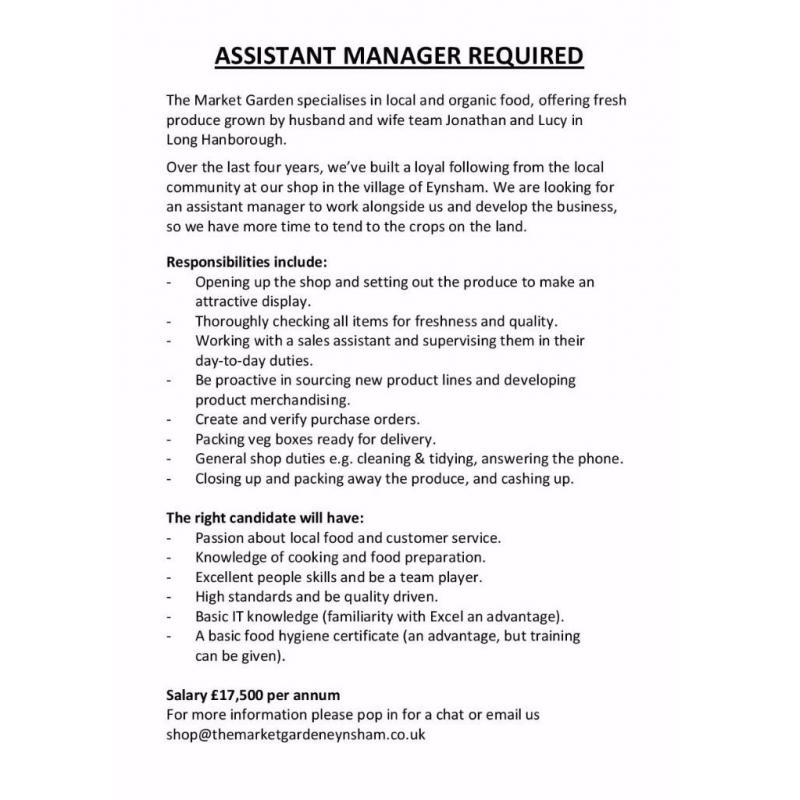 The Market Garden, Eynsham - Assistant Manager