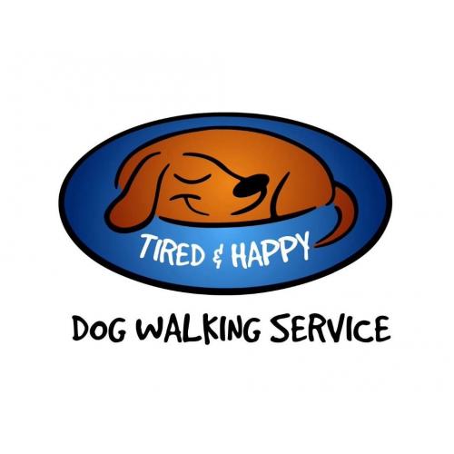 Tired and happy dog walking