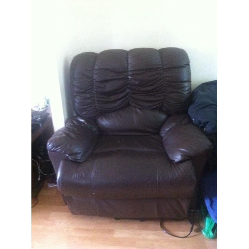 Electric chair brown real leather