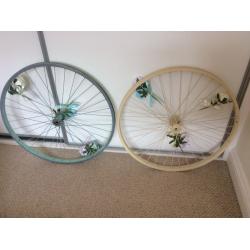 2x bicycle wheel photo holder wedding prop