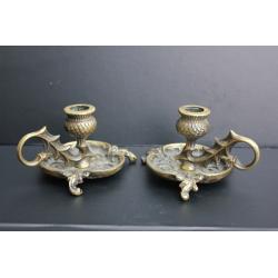 Pair of Vintage Solid Brass Candle Holders Thistle Design Ornate Scottish Unusual Candle Stick
