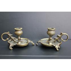 Pair of Vintage Solid Brass Candle Holders Thistle Design Ornate Scottish Unusual Candle Stick