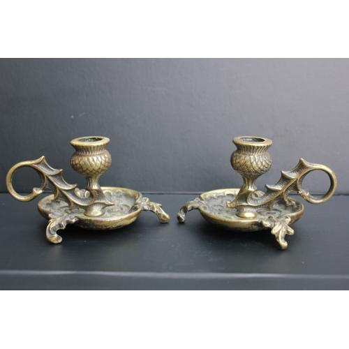 Pair of Vintage Solid Brass Candle Holders Thistle Design Ornate Scottish Unusual Candle Stick