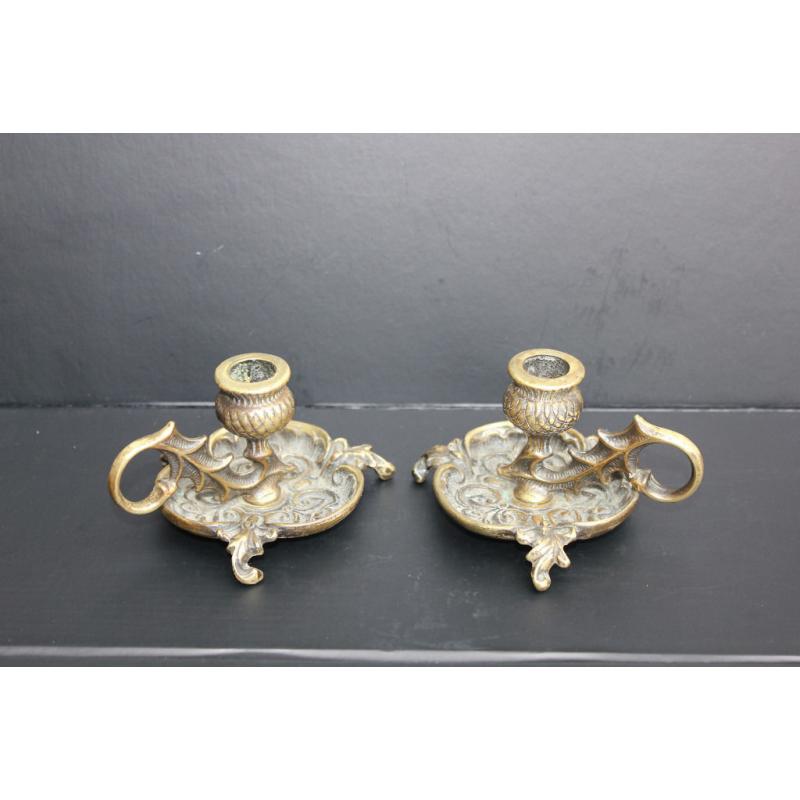 Pair of Vintage Solid Brass Candle Holders Thistle Design Ornate Scottish Unusual Candle Stick