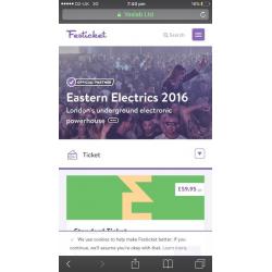Eastern electric festival X1 ticket for sale 06/08/2016