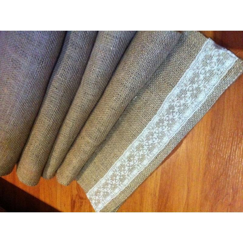 Handmade Hessian / burlap and lace table runners perfect for wedding or party
