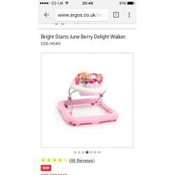 Bright Stars Girl Baby Walker Folds down has 3 different Levels