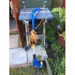 Electric grass strimmer.