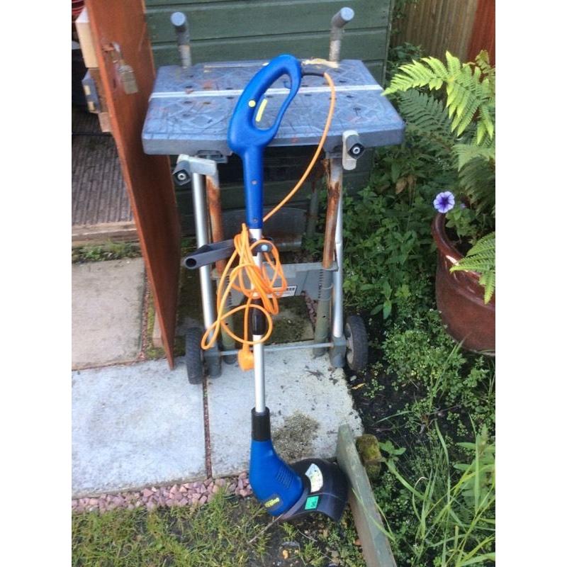 Electric grass strimmer.