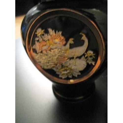 2 Black 24 Karat Gold The Art of Chokin Vase Jar Pot with Lid - Made in Japan - 20 pounds