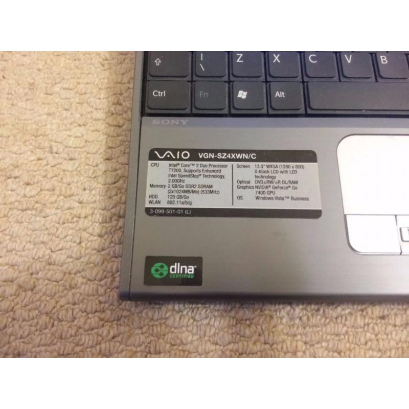 Laptop Sony Vaio VGN-SZ4XWN/C, 120 GB, 2GB RAM, Intel Core, Win XP, 13.3" screen