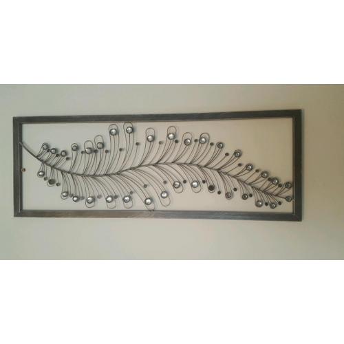 Jewel Leaf Metal Wall Art Hanging Dark Chrome 80cm x 29cm