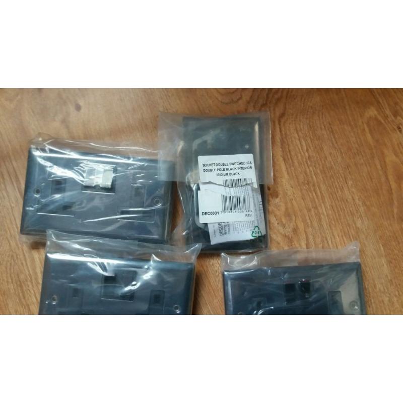 4 x chrome 2 gang 13amp switch electric sockets