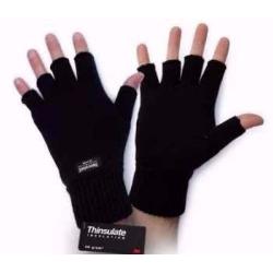 Black Knit Thermal Unisex Ladies Men's Thinsulate Insulate Fingerless Gloves.Size L/XL