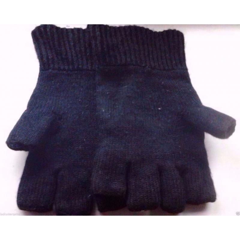 Black Knit Thermal Unisex Ladies Men's Thinsulate Insulate Fingerless Gloves.Size L/XL