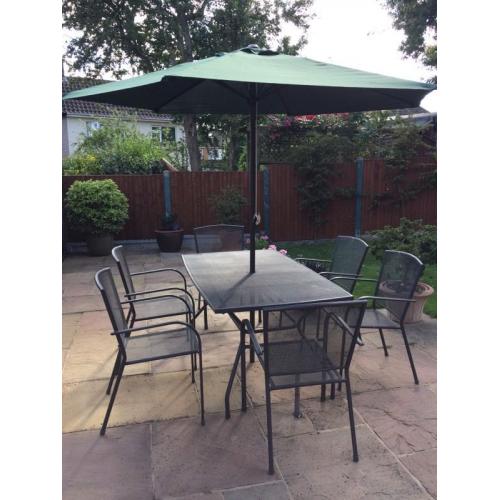 Patio Table + 6 Chairs + Umbrella
