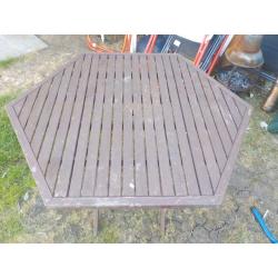 Large Wooden Garden Table - needs restaining - folds down - Collect PE27 asap