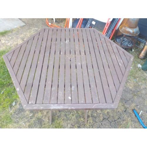 Large Wooden Garden Table - needs restaining - folds down - Collect PE27 asap
