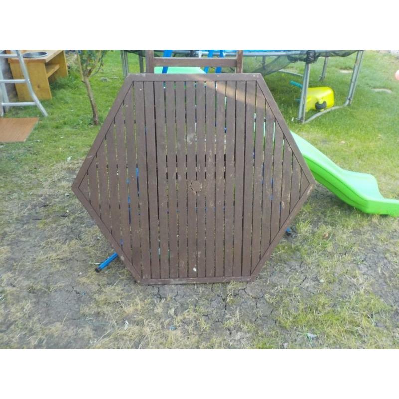 Large Wooden Garden Table - needs restaining - folds down - Collect PE27 asap