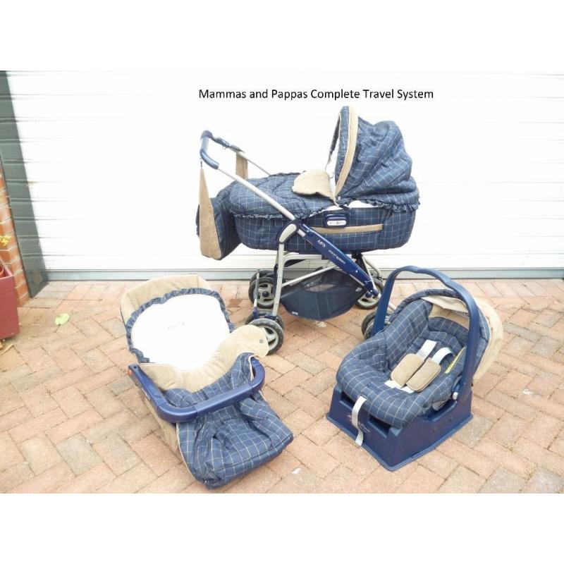 Mammas and Pappas Complete Pram, Carry Cot, Car Seat and Pushchair System
