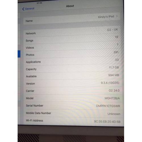 iPad Air 2 Wifi and Data. Less than a year old.