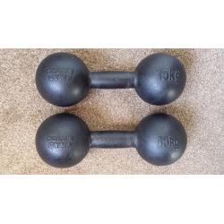 Pair of 15kg Gold's Gym Traditional Dumbbells