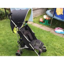 Mothercare Nulo buggy in black and green with hood and rain cover