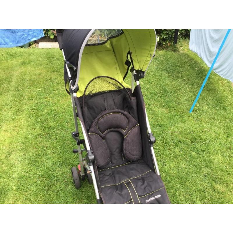 Mothercare Nulo buggy in black and green with hood and rain cover