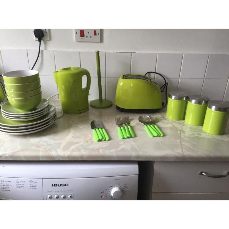 Green kitchen set and appliances