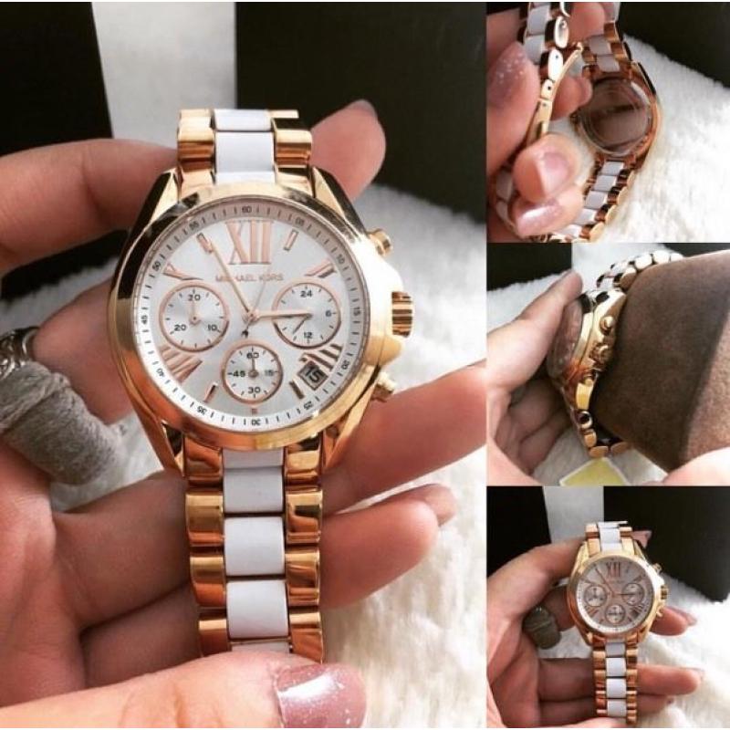 Michael kors MK5907 rose gold and white mini Bradshaw watch