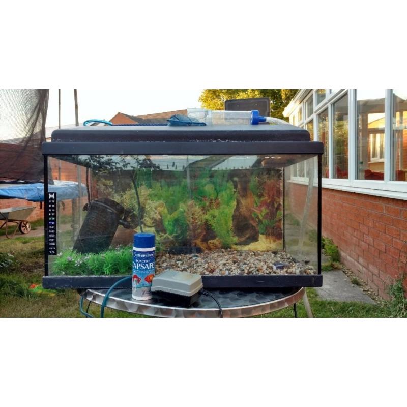 2ft Aquarium with Aerator, Backdrop, filter, gravel cleaner, net, gravel, ornaments