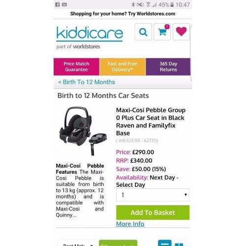 Maxi cosi car seat group 0 and isofix Base