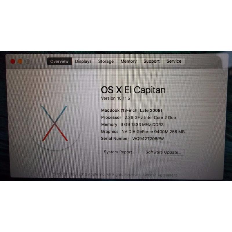 Apple Macbook Unibody Laptop - 2.26Ghz/6GB/1TB/Superdrive/Ethernet/VGA/OSX El Capitan/Office/iLife.