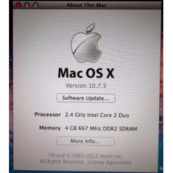 Apple Macbook Laptop - 2.4Ghz/4GB/250GB/Superdrive/Ethernet/USB/VGA/Office/iLife '11/VLC/Toast 11.
