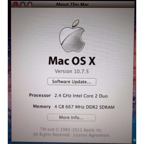 Apple Macbook Laptop - 2.4Ghz/4GB/250GB/Superdrive/Ethernet/USB/VGA/Office/iLife '11/VLC/Toast 11.