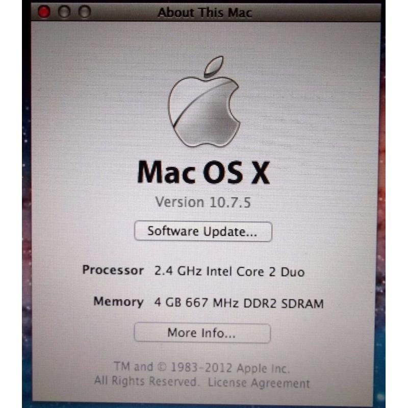 Apple Macbook Laptop - 2.4Ghz/4GB/250GB/Superdrive/Ethernet/USB/VGA/Office/iLife '11/VLC/Toast 11.