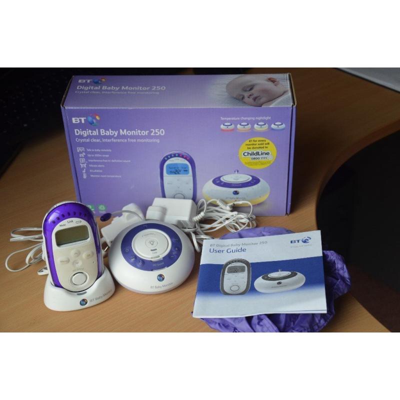 BT Digital Baby Monitor 250.Used but boxed and excellent condition.