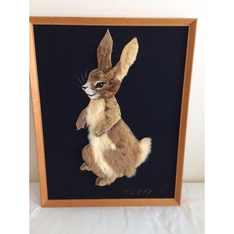 Framed furry pictureof Rabbit in very good condition