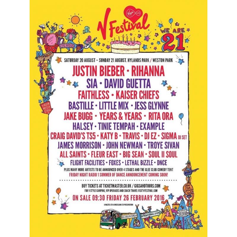 2 V Festival Weekend Tickets with Camping