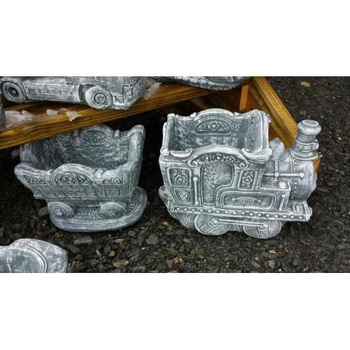 Concrete train and carriage garden ornament planter