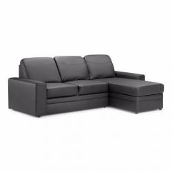 Dark chocolate brown leather corner sofa bed with storage