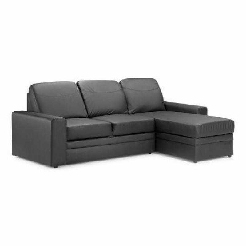 Dark chocolate brown leather corner sofa bed with storage