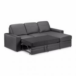 Dark chocolate brown leather corner sofa bed with storage