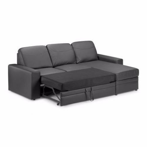 Dark chocolate brown leather corner sofa bed with storage