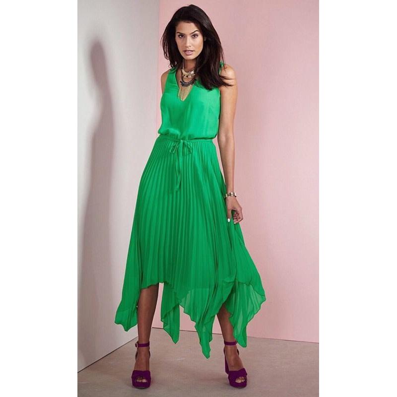 BNWT Green Dip Hem Pleated Midi Dress Size 14