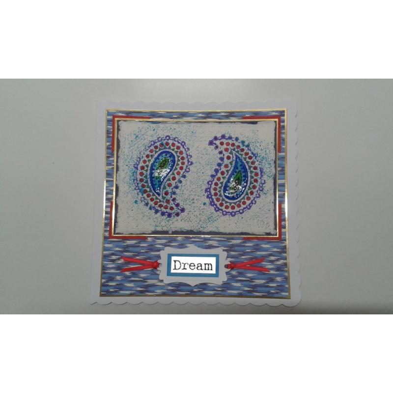 handmade Paisley design card - made using Indian block printing onto recycled cotton rag paper